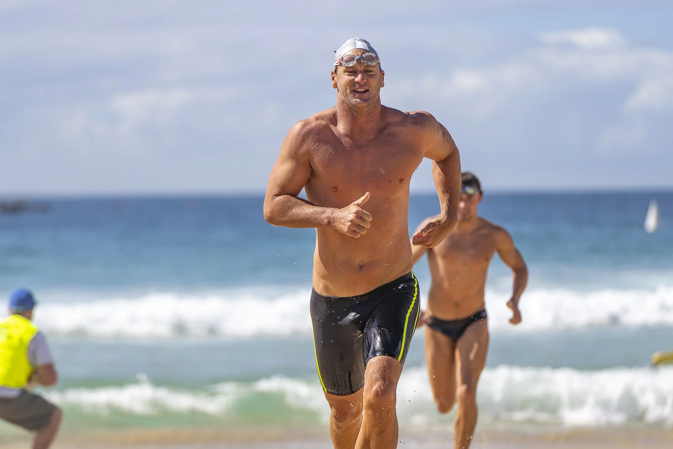 Troy competes in an ocean swim race