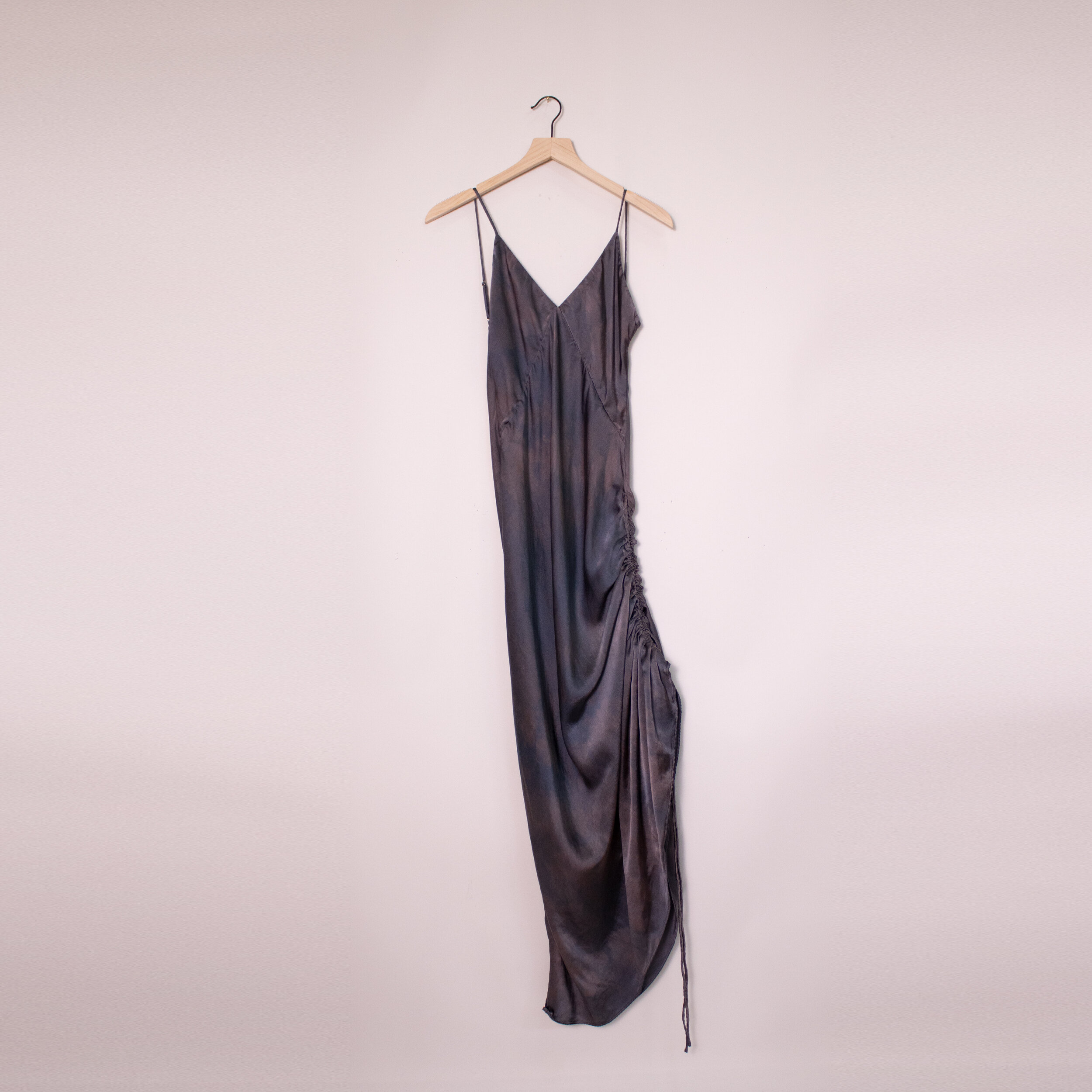 SVNR Vee Maxi Charcoal Silk Slip Dress — Plume Assembly