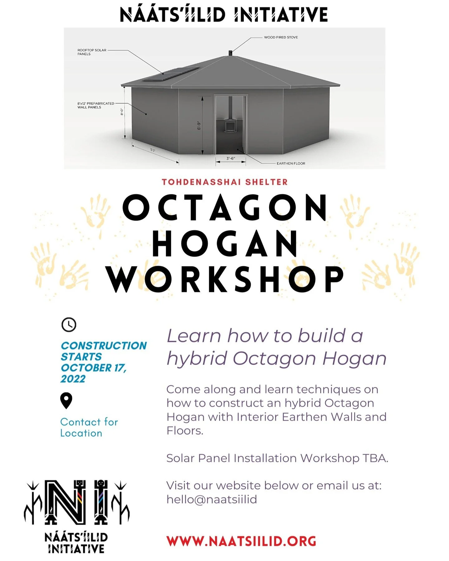 Ahéé'hée Mr. Woolboy (Footing and Foundation) and Mr. Boone (Framing) for completing the first part of our Hogan build project for Tohdenasshai Shelter.
In the upcoming months, we will have a series of workshops with shelter to c