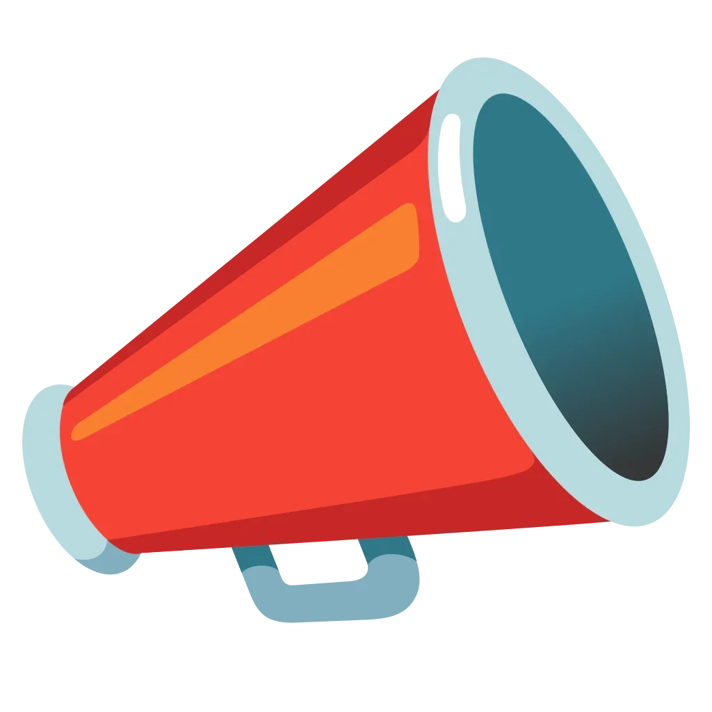 Cartoon red megaphone with blue accents.