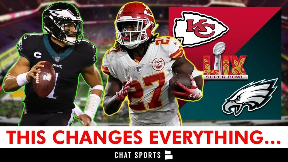 Super Bowl preview YouTube thumbnail for Kansas City Chiefs vs Philadelphia Eagles matchup.