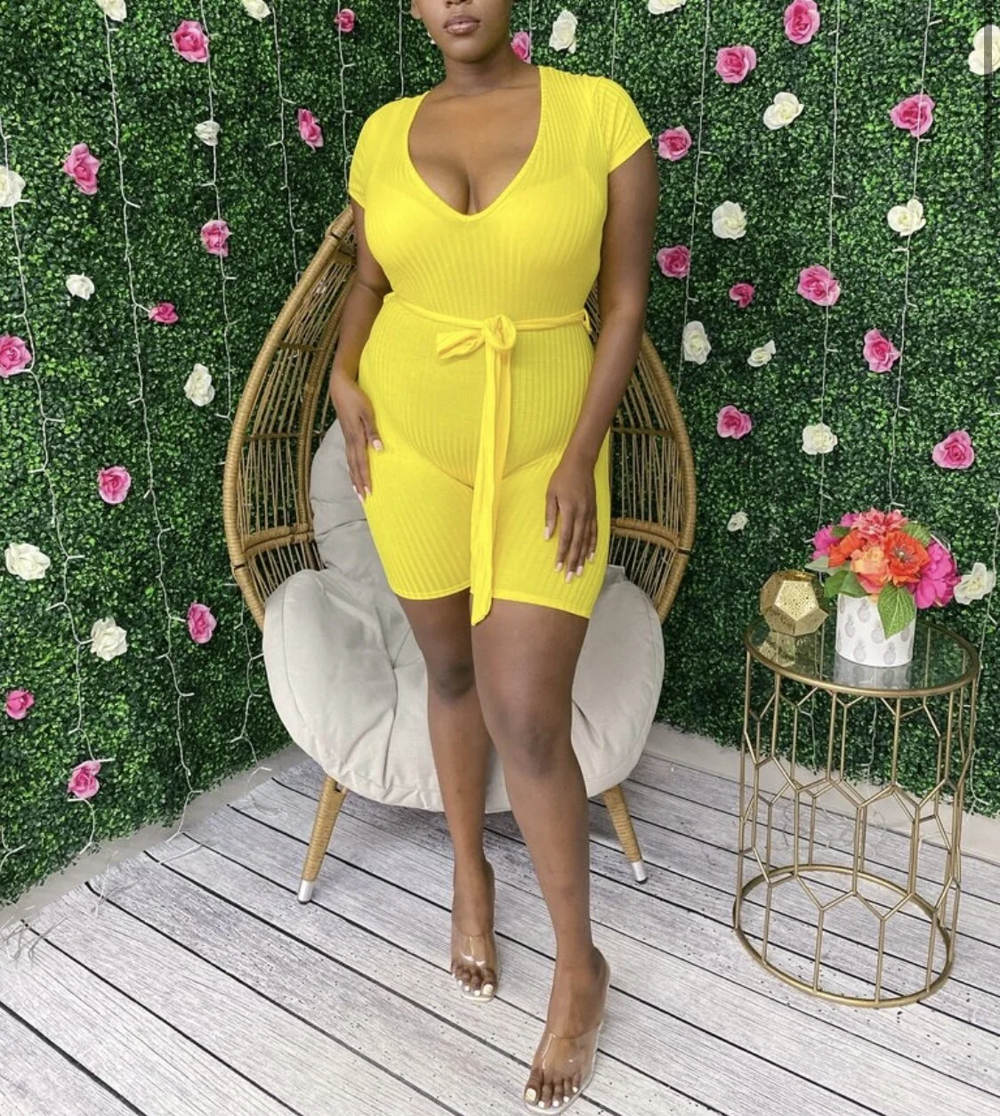 V Neck Romper w/Belt