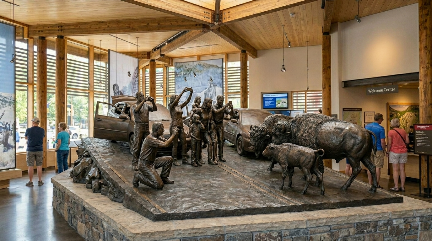 bronze statue of a wildlife jam.png