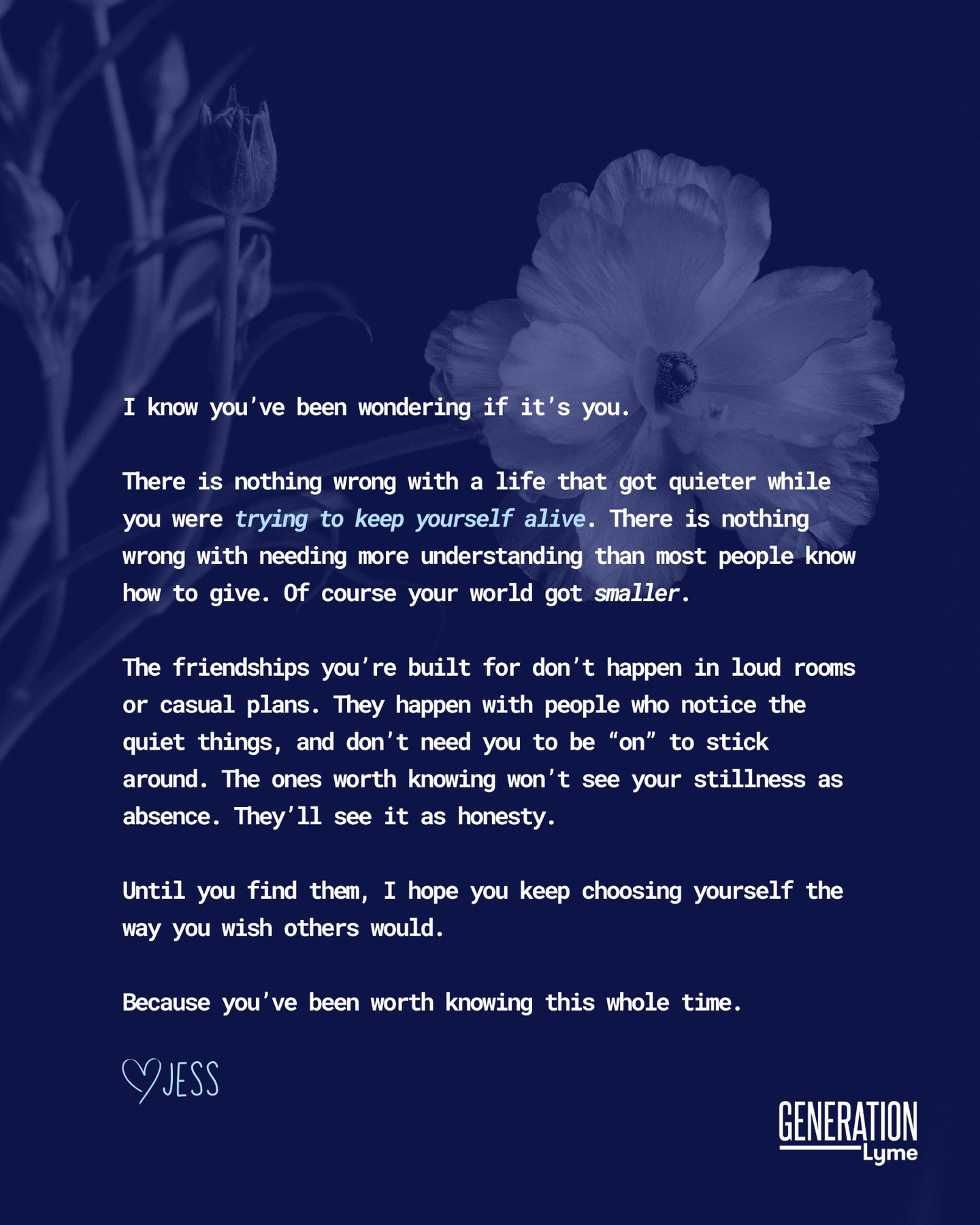 Today&rsquo;s Letter to Lyme is for anyone who&rsquo;s ever wondered why real friendship feels so hard to find while navigating this illness.

The writer puts words to that quiet ache&mdash;wanting connection, wanting to be understood, and feeling th