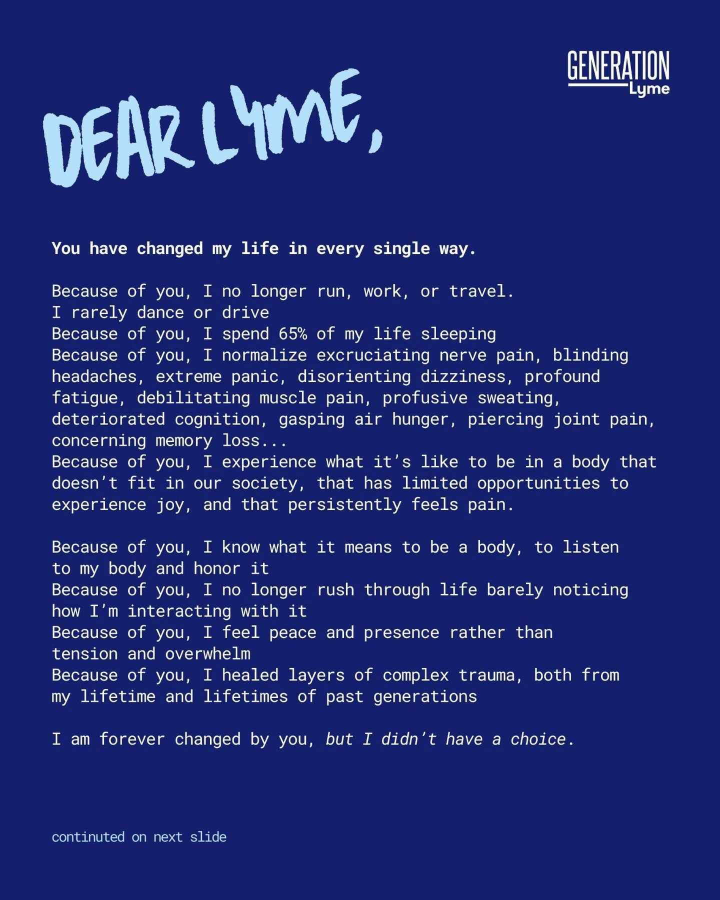 We are closing out the month with another #lettertolyme from our community member, Allie.

Drop some love in the comments and share this post to your story if you resonate with it. #lymeawareness