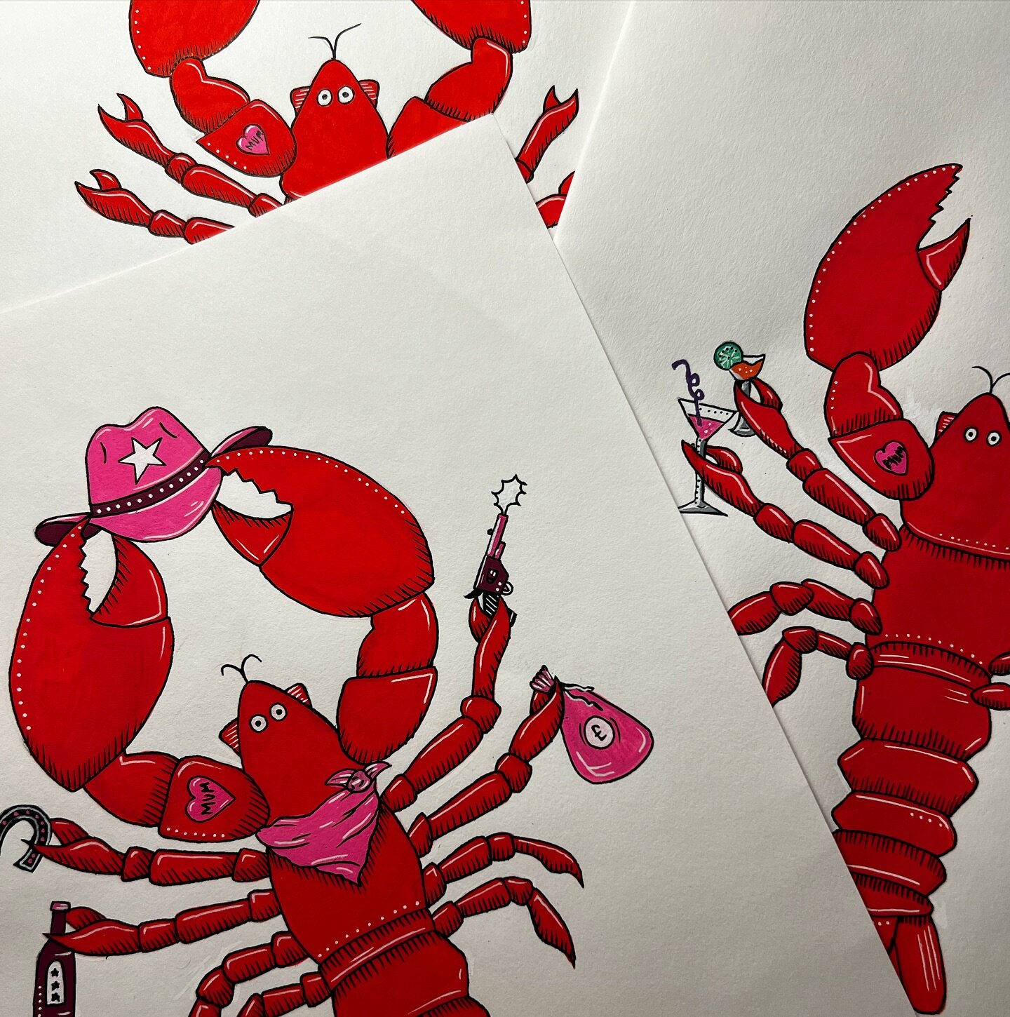 Something a bit different for our market stall this Sunday with @craftyfoxmarket 🦞🪩🤠

One off illustrations🩷