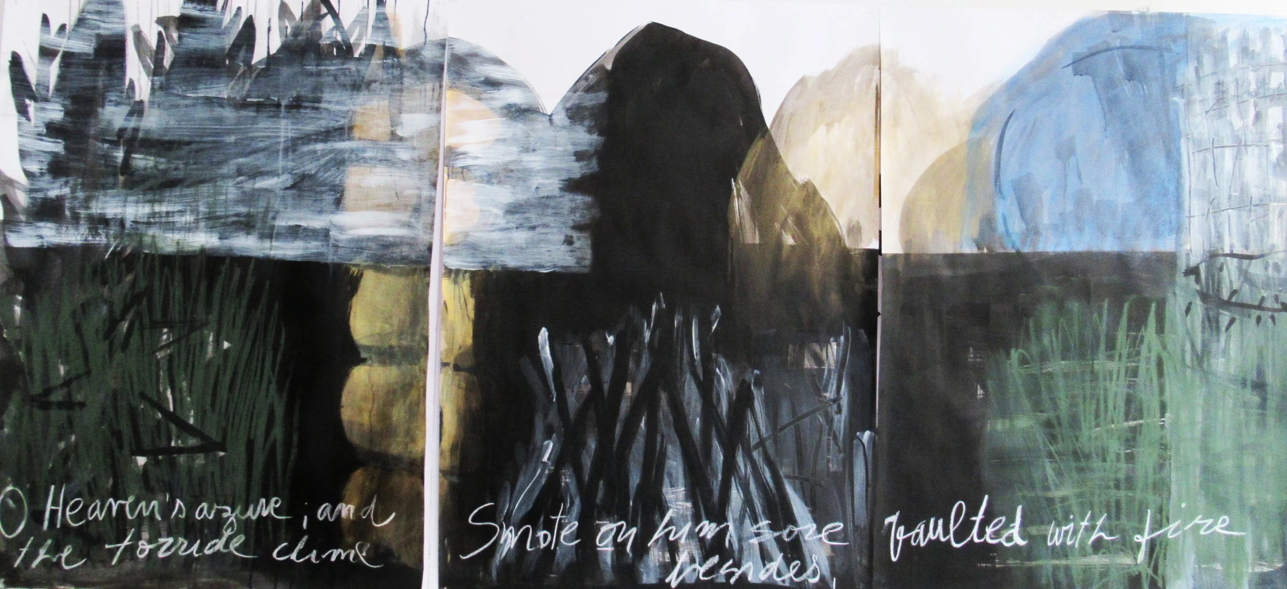 Paradise Lost 9 (series of 9 triptych paintings) - 105 x 225 cm - acrylic, soft pastel, indian ink and charcoal on paper - 2018