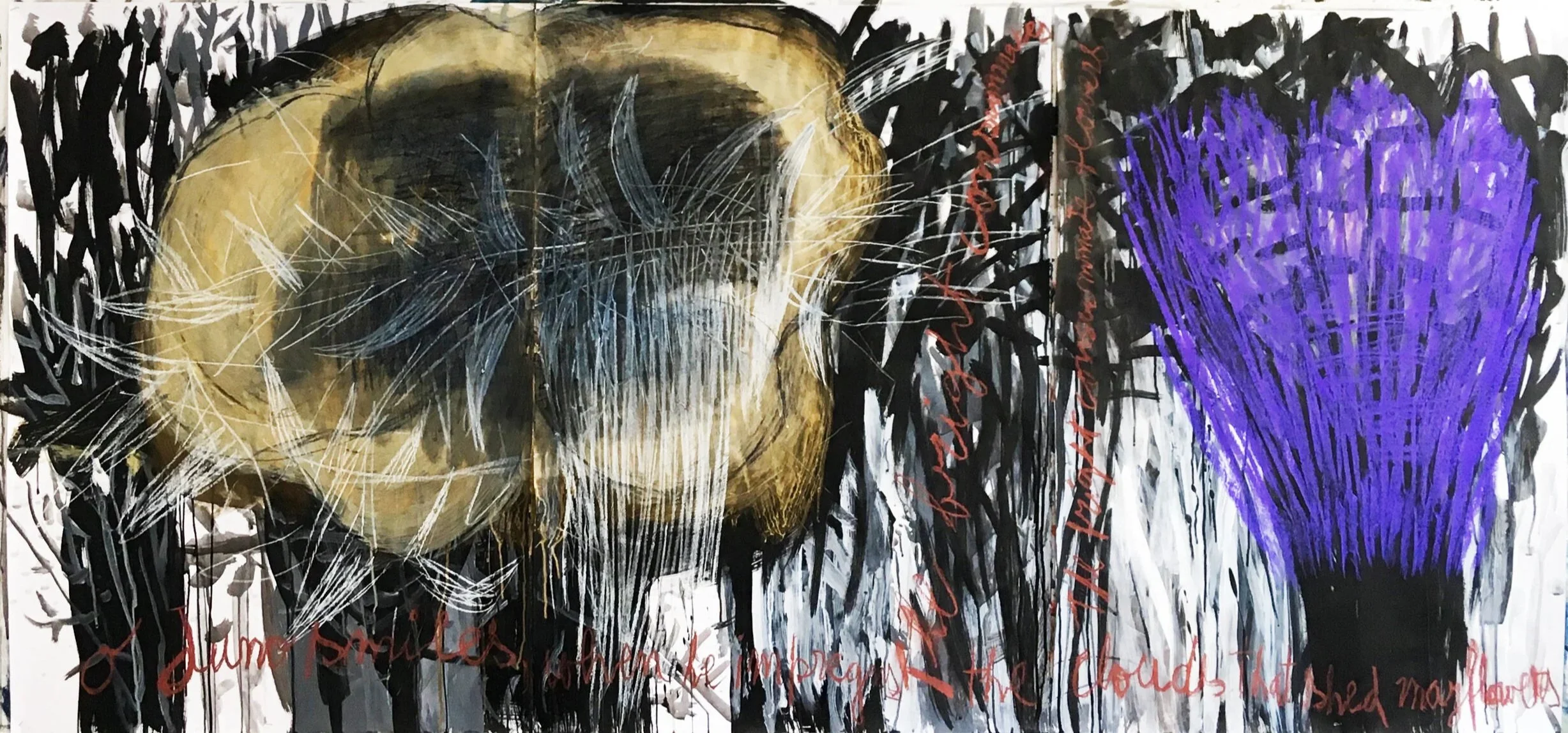 Paradise Lost 4 (series of 9 triptych paintings) - 105 x 225 cm - acrylic, soft pastel, indian ink and charcoal on paper - 2018