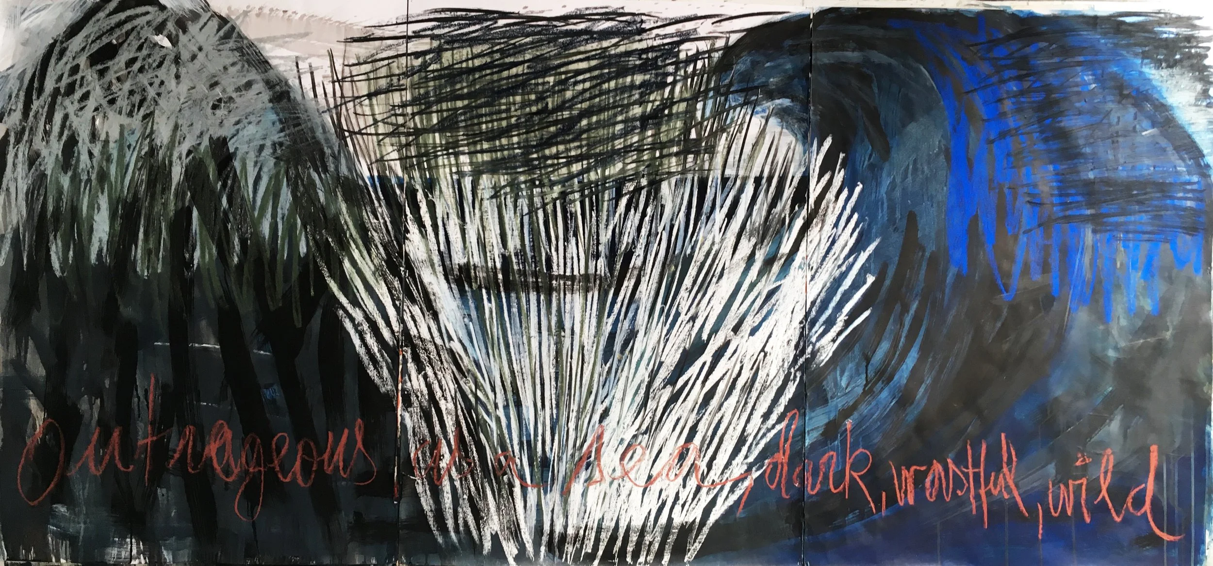 Paradise Lost 8 (series of 9 triptych paintings) - 105 x 225 cm - acrylic, soft pastel, indian ink and charcoal on paper - 2018