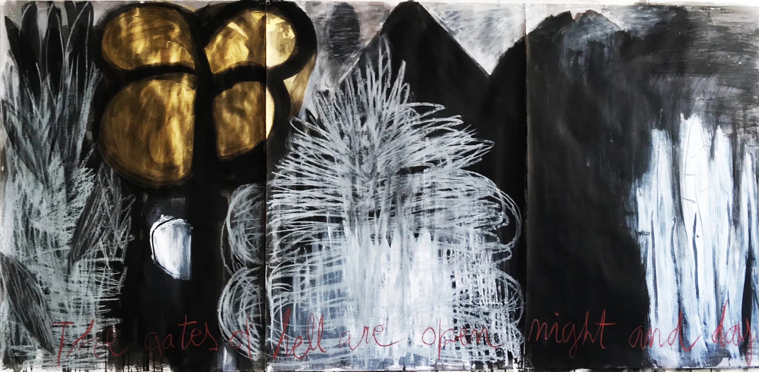 Paradise Lost 3 (series of 9 triptych paintings) - 105 x 225 cm - acrylic, soft pastel, indian ink and charcoal on paper - 2018