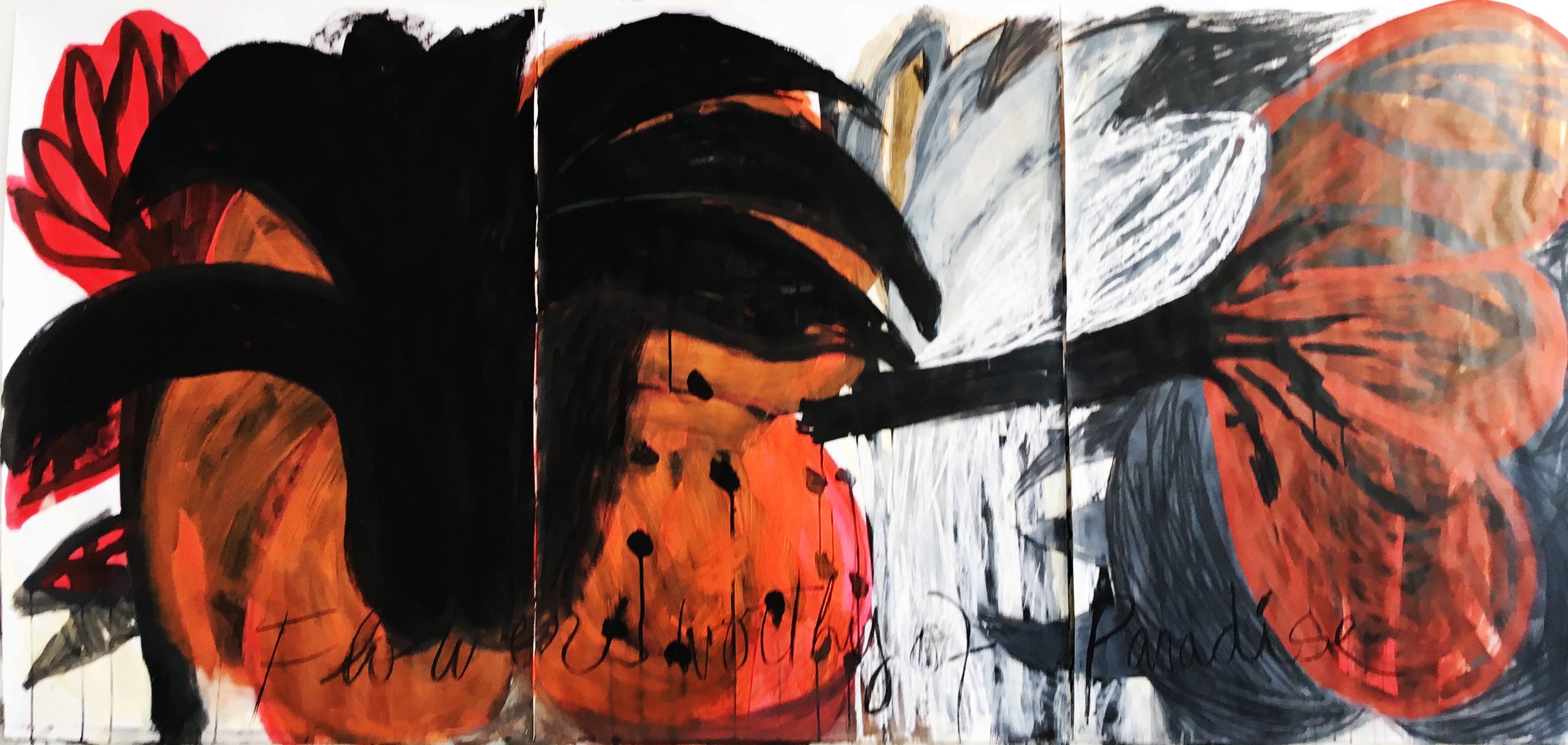 Paradise Lost 2 (series of 9 triptych paintings) - 105 x 225 cm - acrylic, soft pastel, indian ink and charcoal on paper - 2018