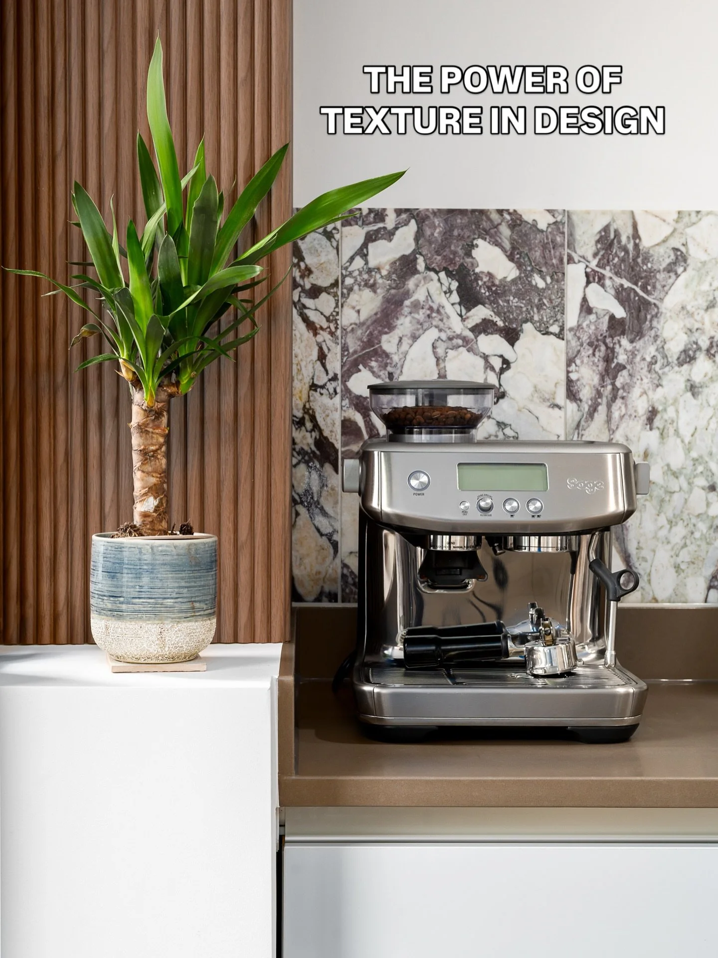 THE POWER OF TEXTURE IN DESIGN 

Texture is one of the most effective tools for creating a layered, intentional interior. In this scheme, the bold veining of Violette marble introduces natural movement, while the fluted wood wallcovering adds vertica