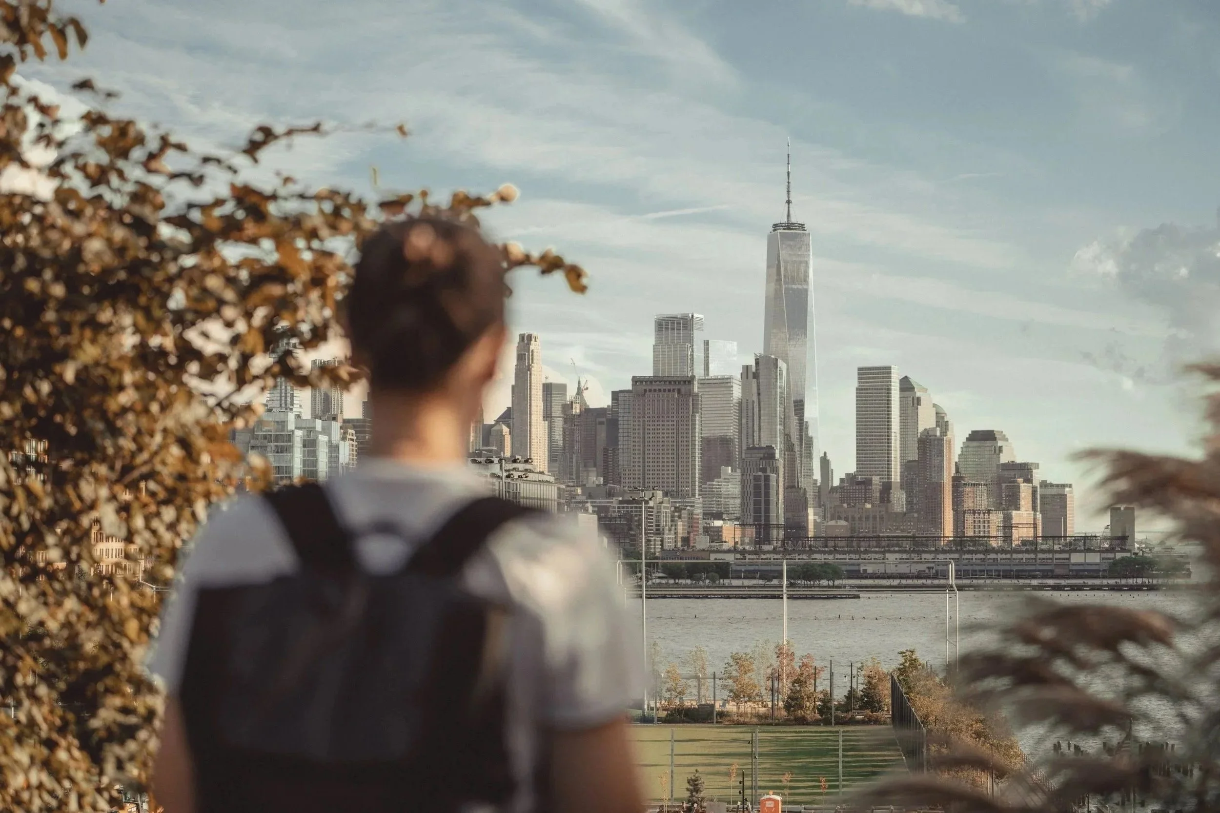 Individual man reflecting on horizon over New York City, representing psychotherapy in Buffalo and across New York State.