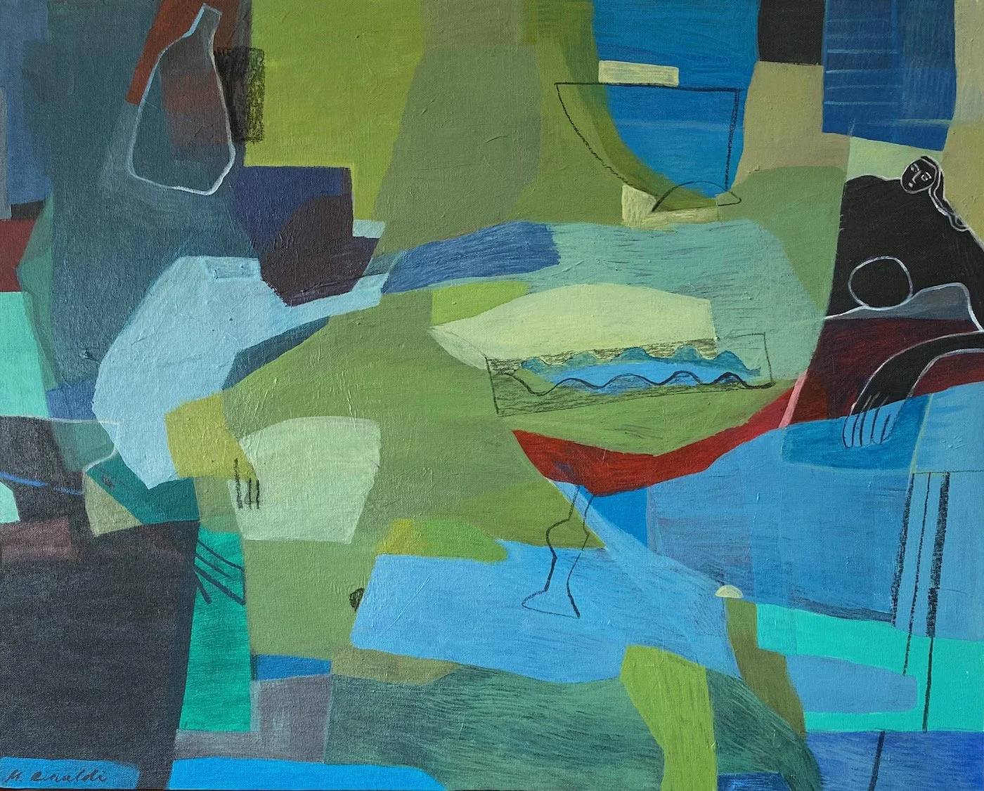 On the menu and off the menu, 2026, mixed media on canvas board, framed, 790 x 640, available at artist's studio, R20 000