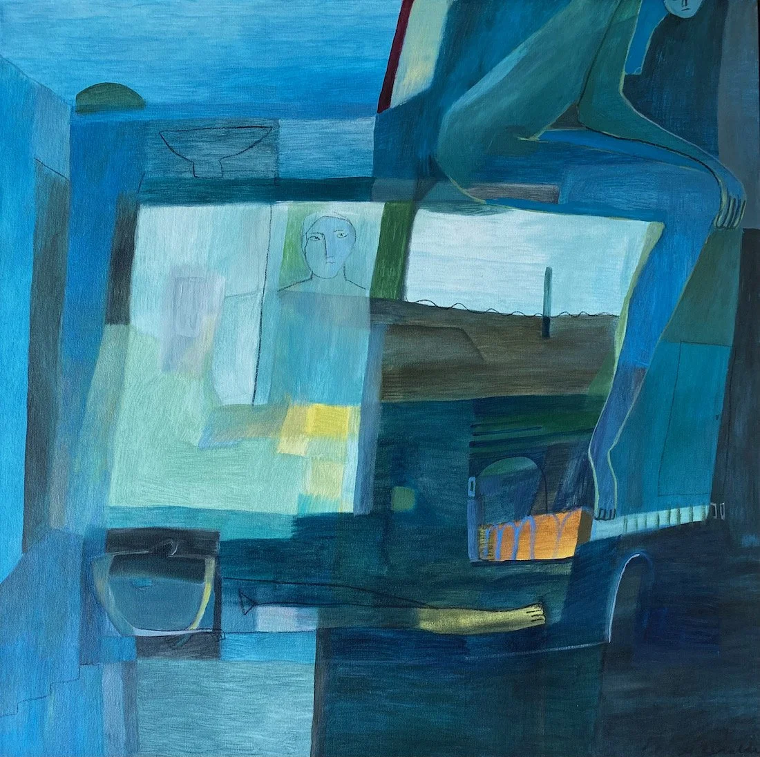 Intrigue , 2025, mixed media on stretched canvas, 1000 x 1000 , available at artist's studio