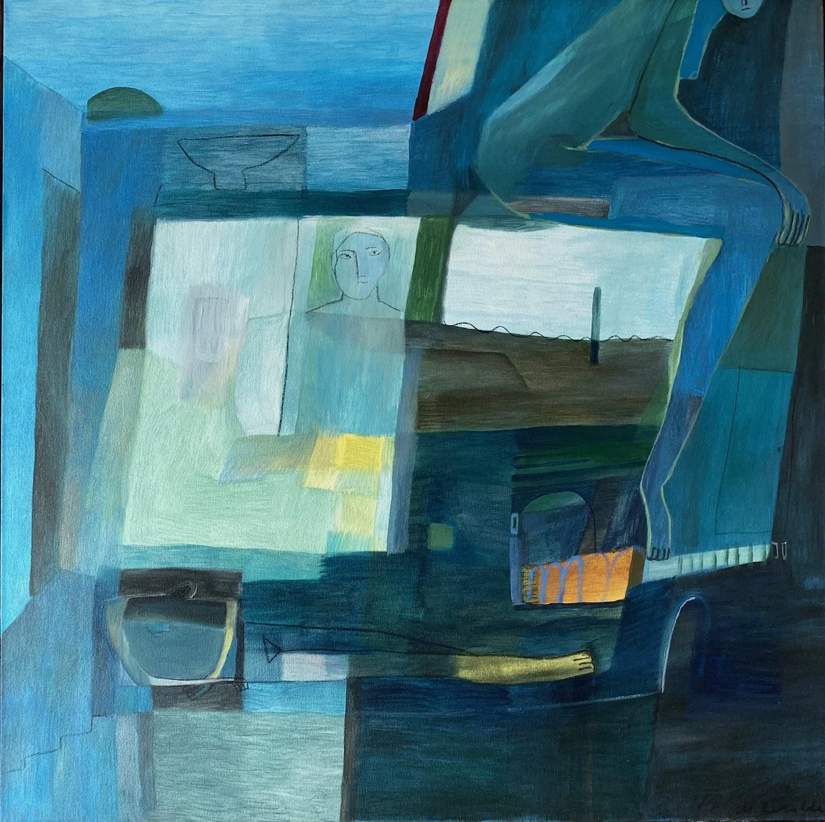 Intrigue , 2025, mixed media on stretched canvas, 1000 x 1000 , available at artist's studio