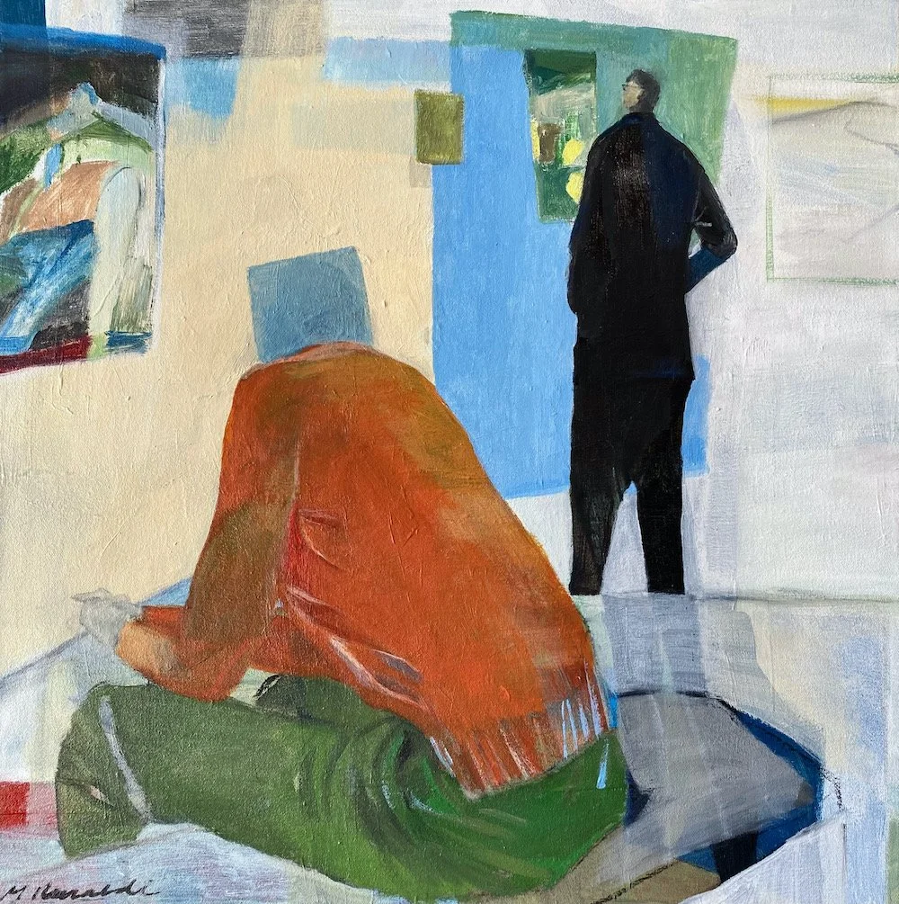 The artist and the critic, 2025, mixed media on stretched canvas, 600 x 600, available at artist's studio