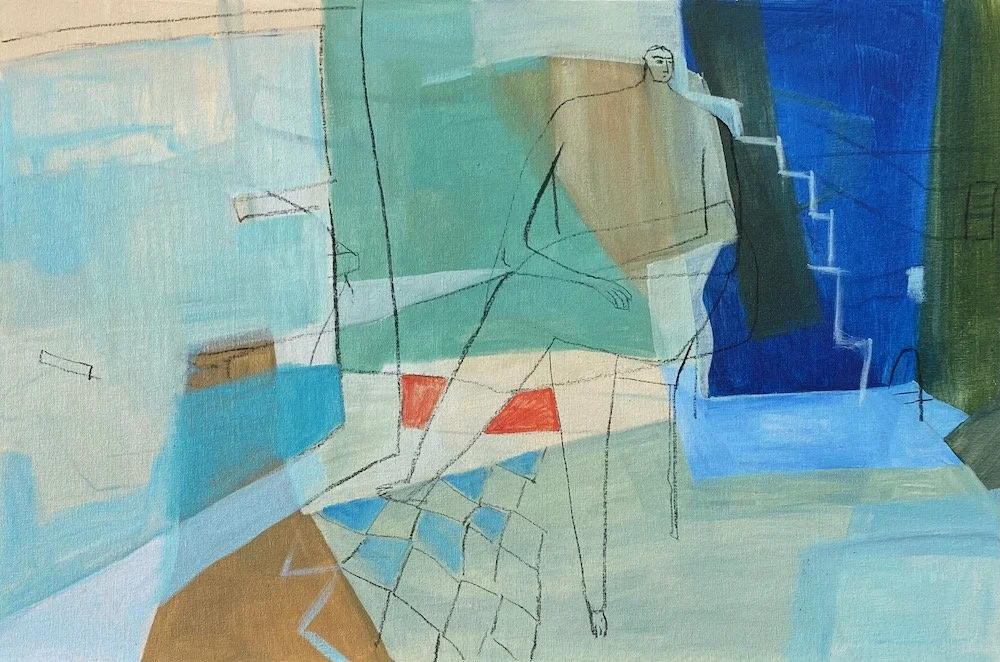 Ruminate, 2025, mixed media on canvas board, 750 x 505, available at artist's studio