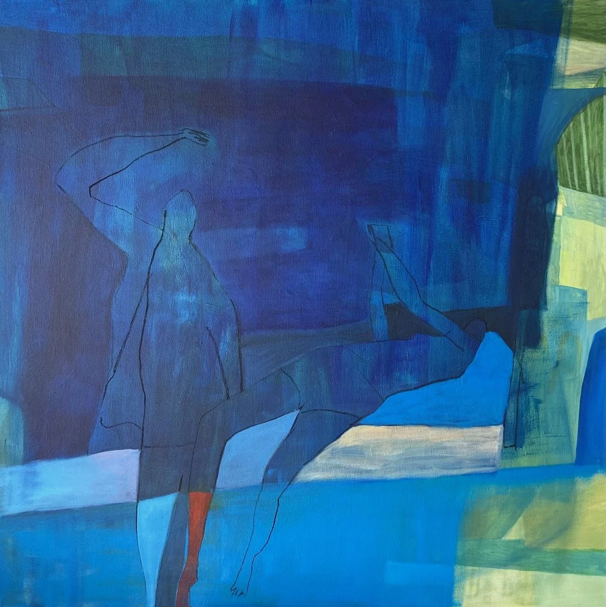 Poolside, 2025, Mixed media on stretched canvas, 1000 x 1000, available at artist's studio