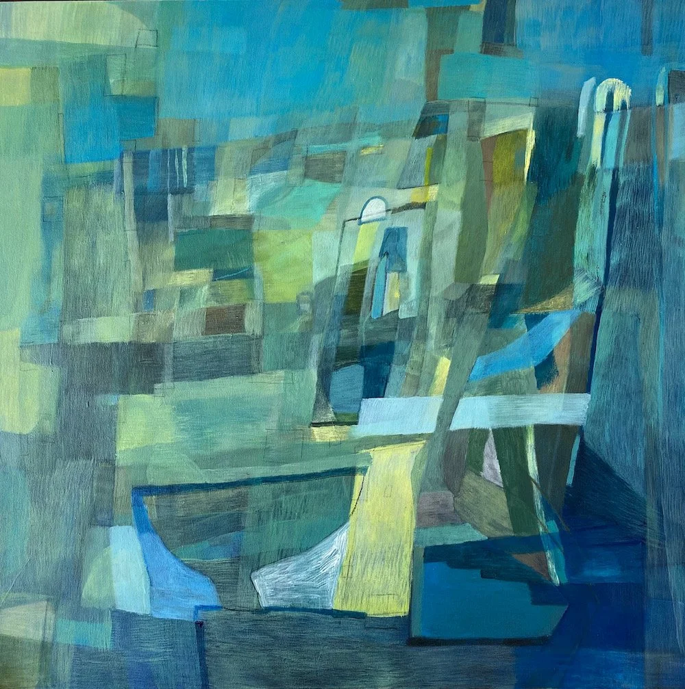 Living room , 2026, mixed media on stretched canvas, 1000 x 1000, available at artist's studio