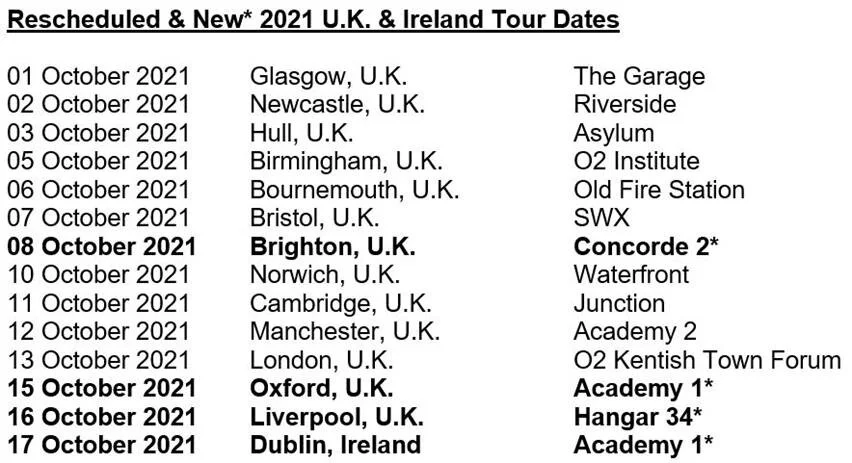 All rescheduled show dates are now sold out. Tickets for the additional shows are on sale now HERE