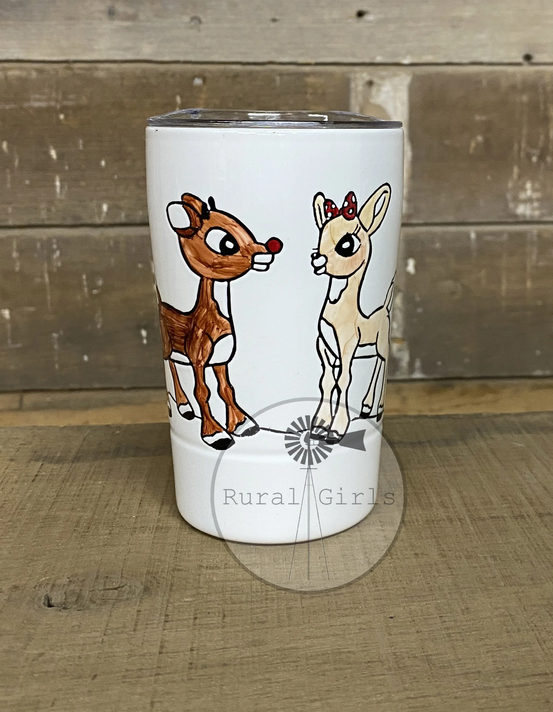 12oz Hand-painted Rudolph Scene