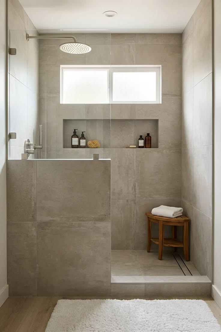 Walk-in shower in an expanded ensuite in an East Vancouver Vancouver Special renovation