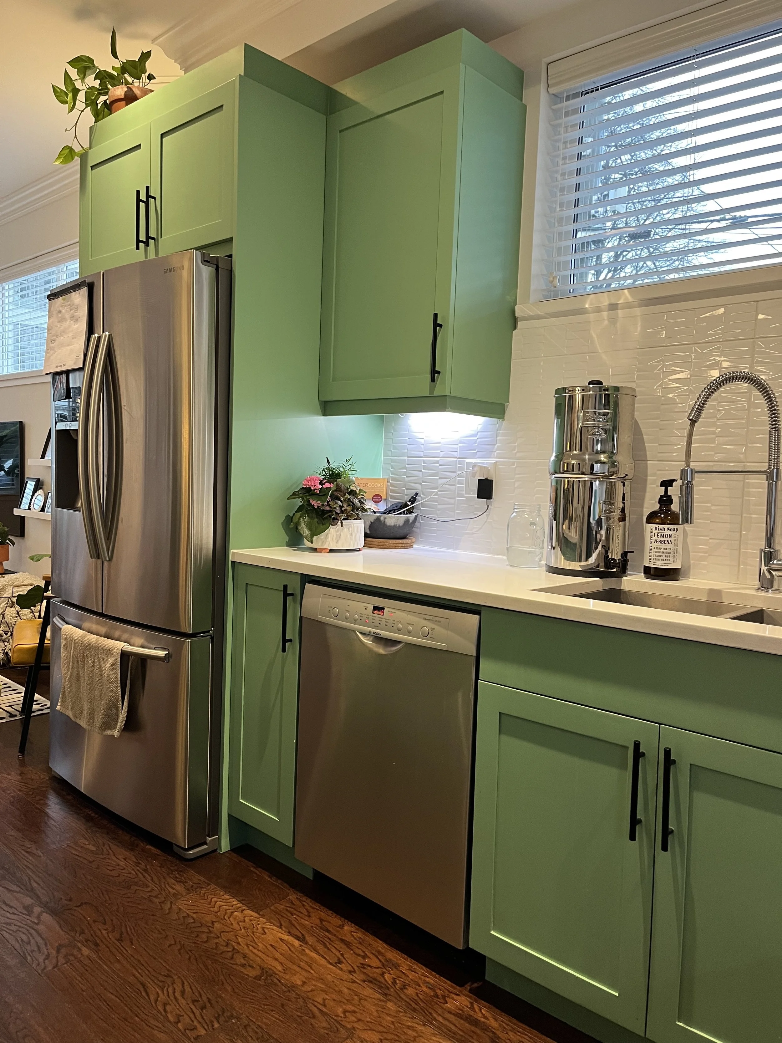 This East Vancouver kitchen renovation bursts with color and personality, designed for clients who embrace fun in every detail.  From bold cabinetry to playful accents, the space combines vibrant design with functionality, capturing the unique spirit