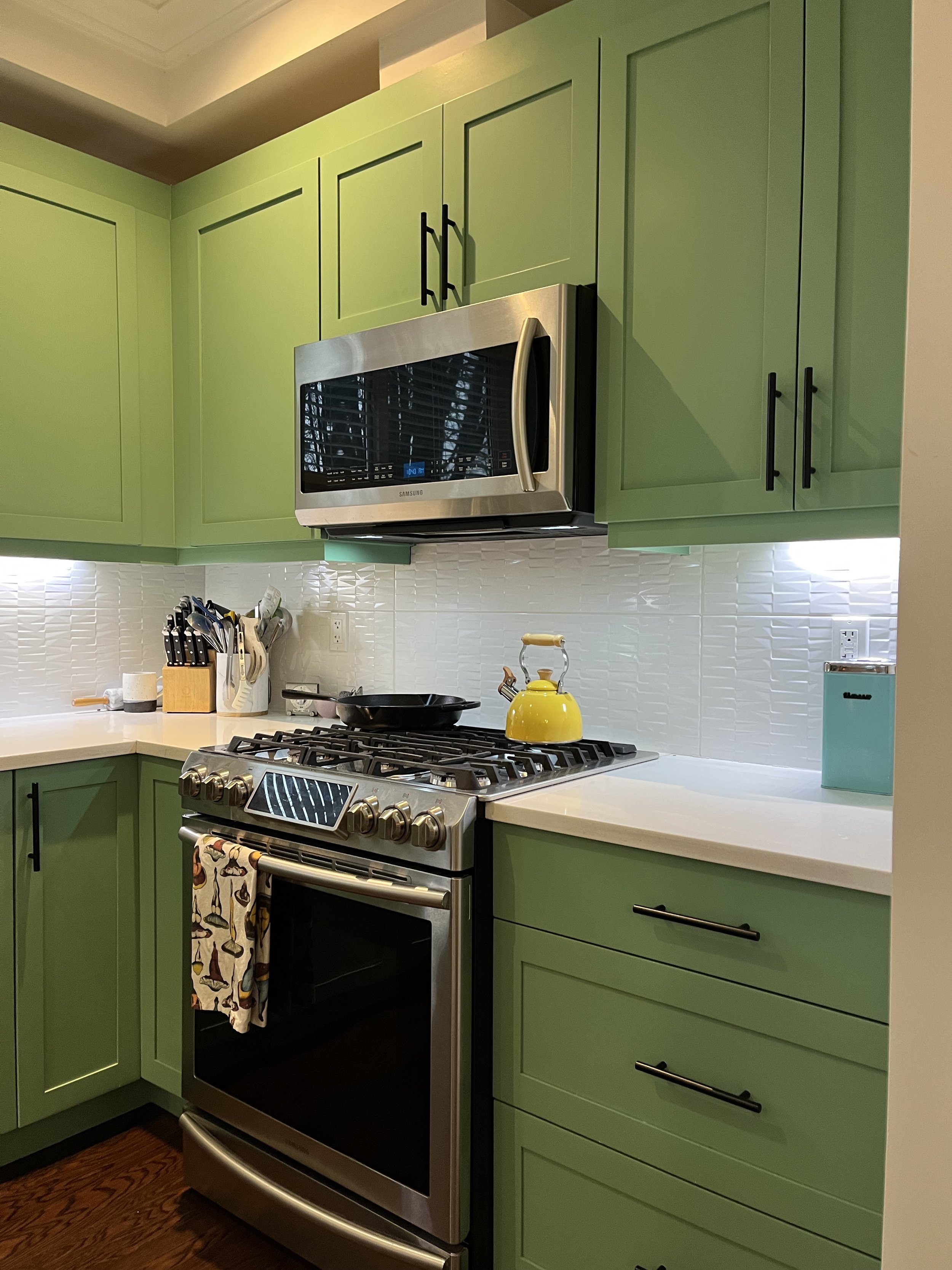 This East Vancouver kitchen renovation bursts with color and personality, designed for clients who embrace fun in every detail.  From bold cabinetry to playful accents, the space combines vibrant design with functionality, capturing the unique spirit