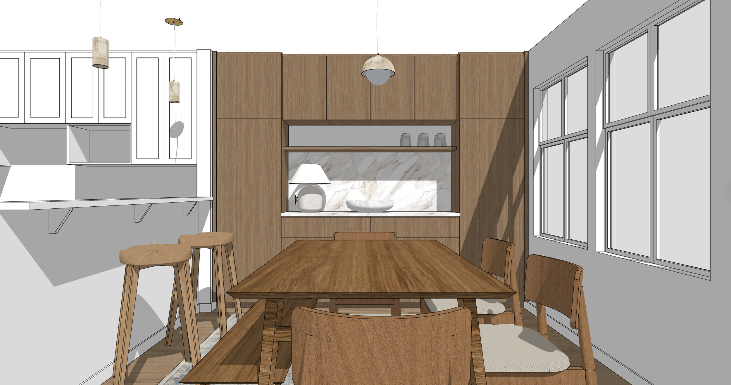 Dining room built-in cabinetry and shelving—custom millwork storage, Vancouver BC