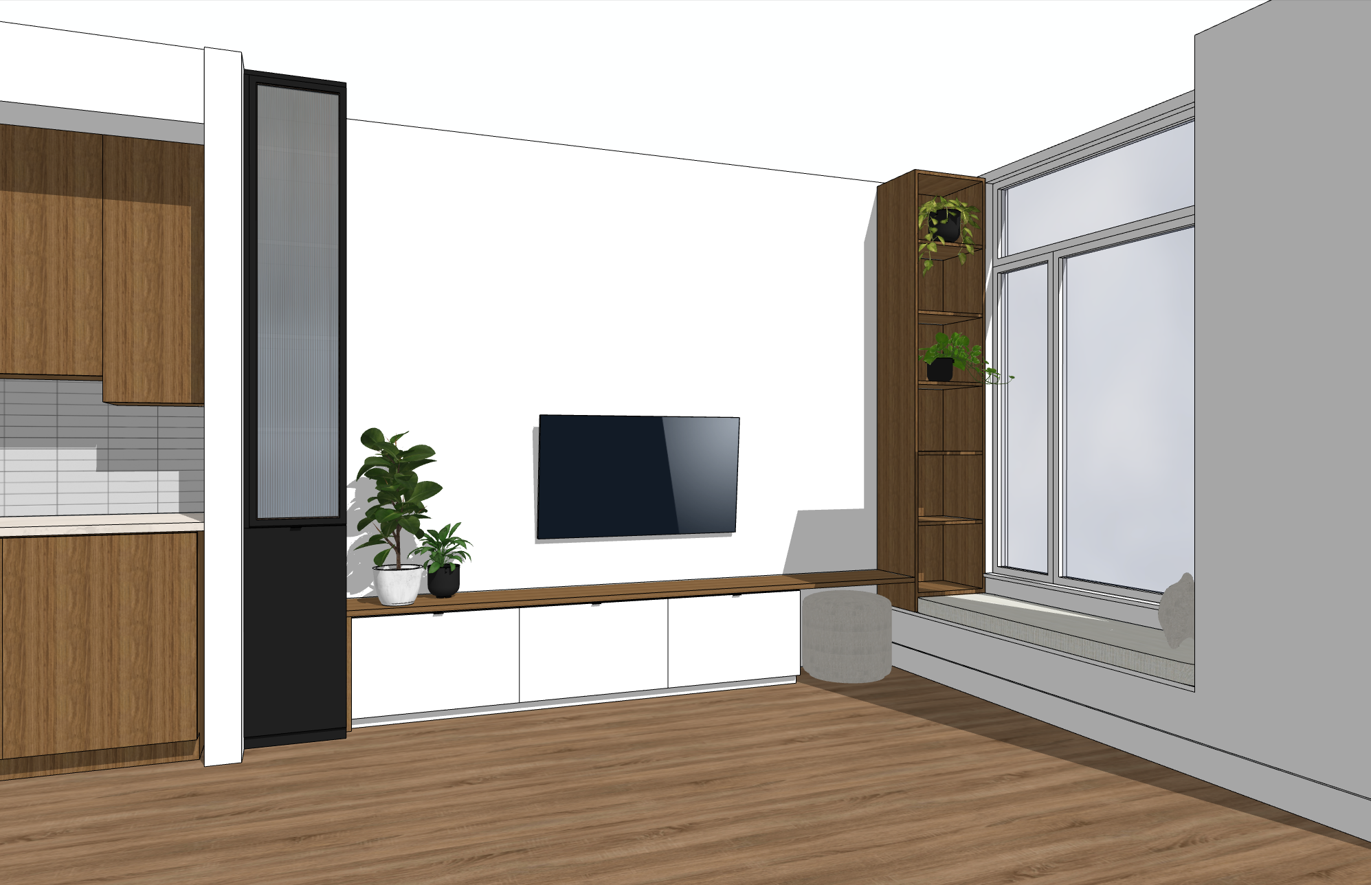 North Vancouver custom millwork by HART HOUS - built-in feature wall millwork designed to make a previously unfinished wall feel finished, functional, and beautiful in a small space.