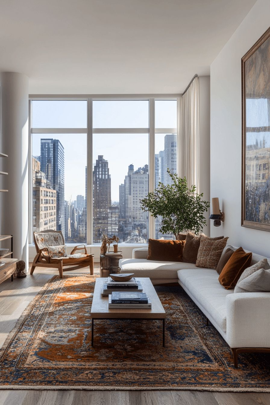 Renovated condo interior with comfortable seating and updated finishes.