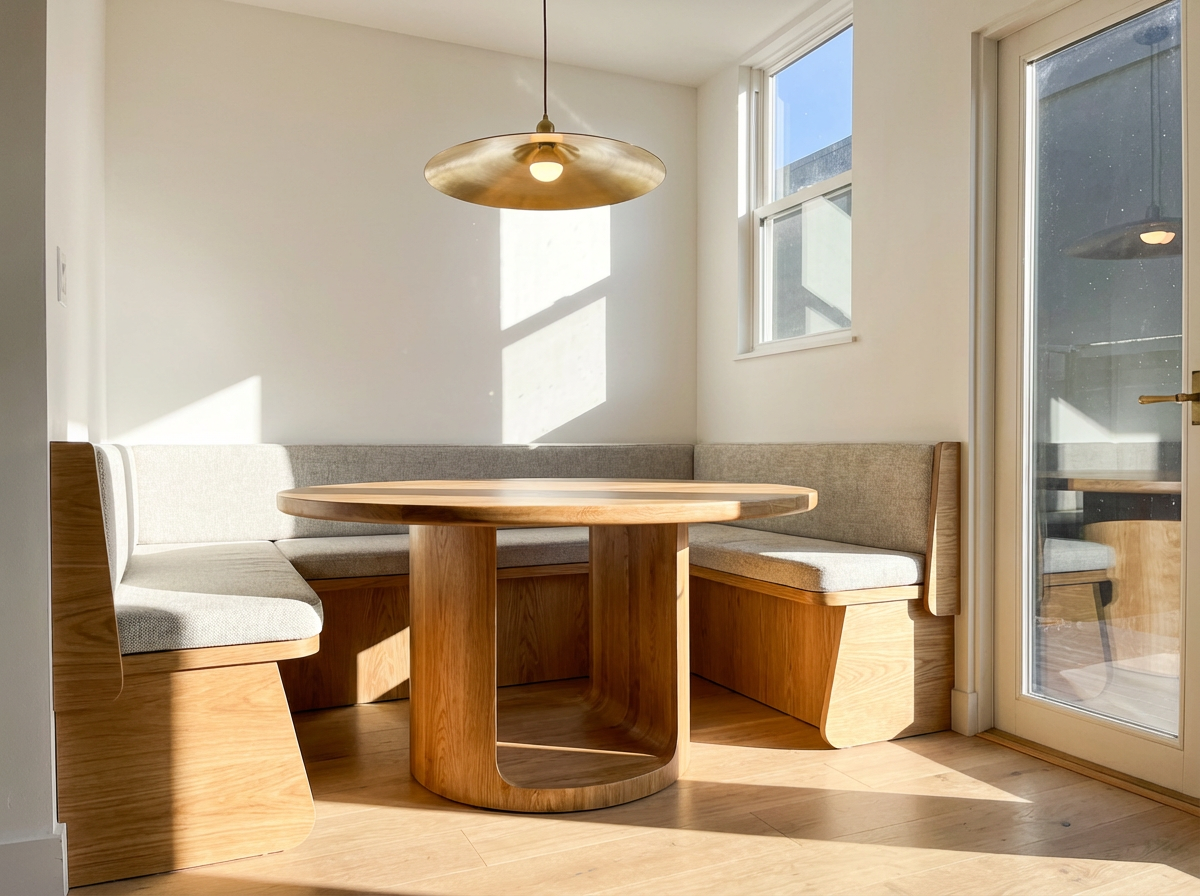 Kitchen design and custom dining room banquette by HART HOUS in Vancouver BC.