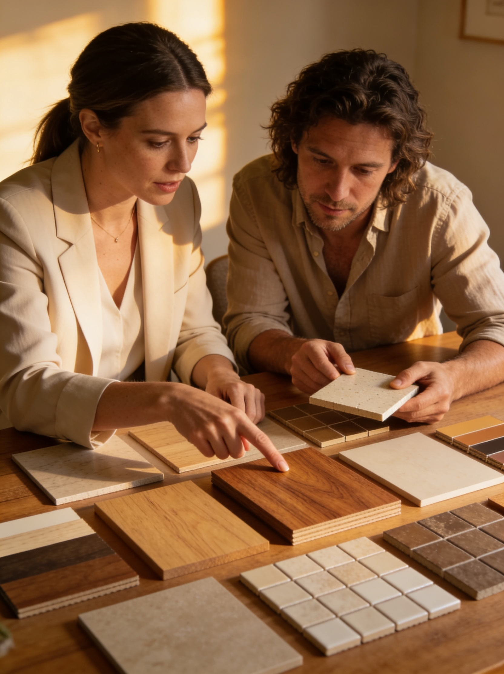 Interior designer reviewing finish samples with Vancouver homeowner