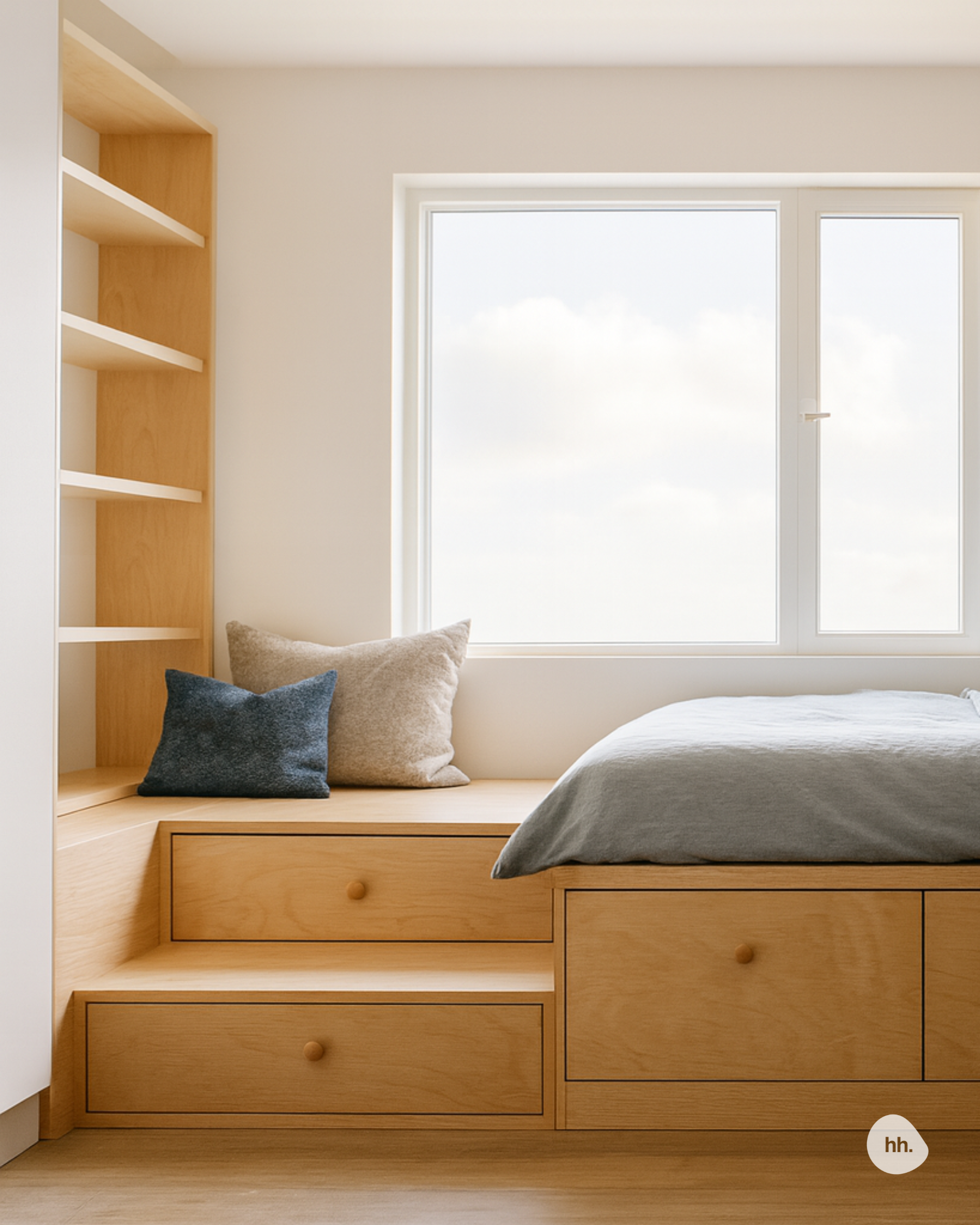 Custom bookcase and cabinet millwork in kids’ bedroom, Vancouver Island