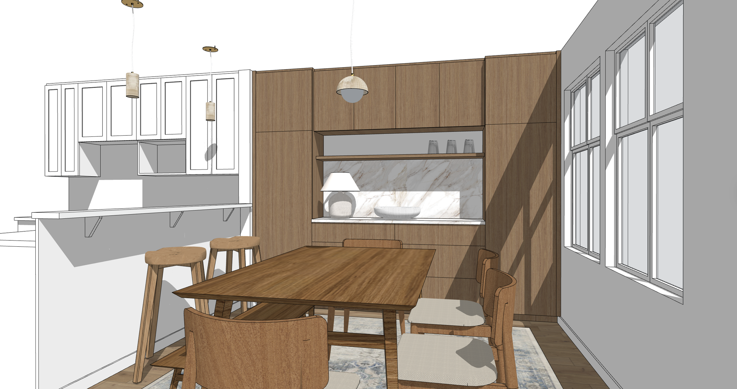 Vancouver BC custom millwork dining room feature wall with concealed storage cabinetry