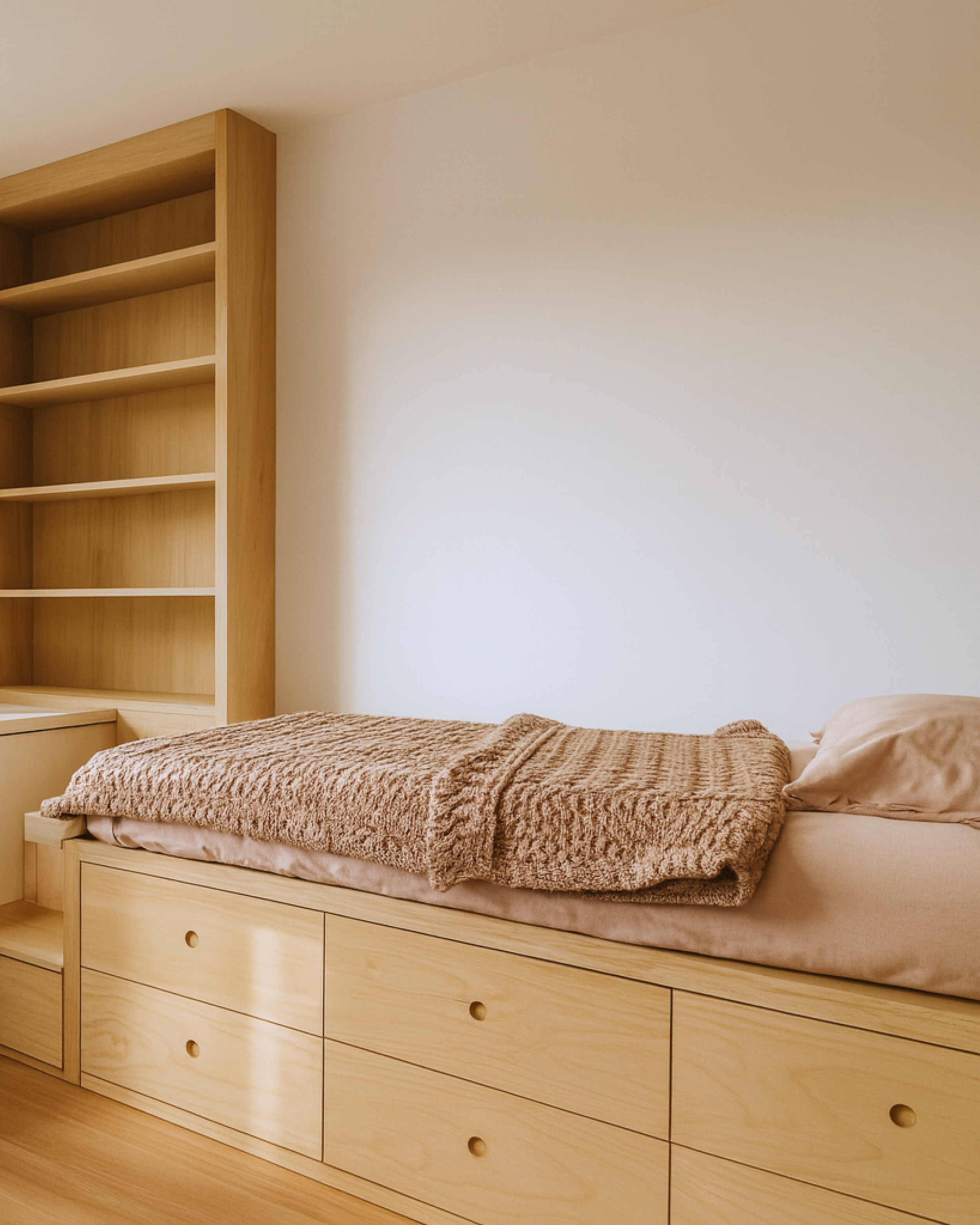 Custom bookcase and cabinet millwork in kids’ bedroom, Vancouver Island