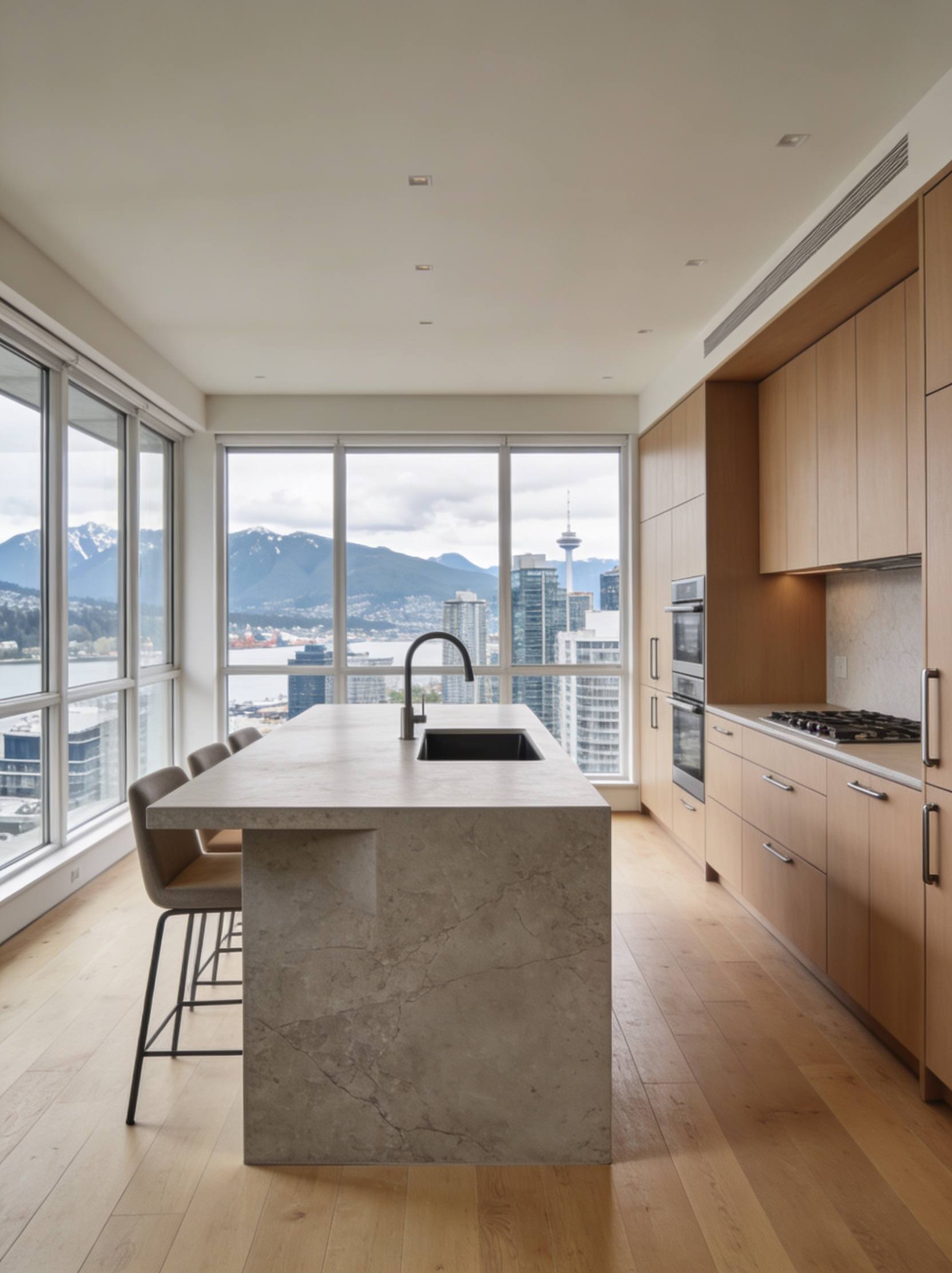 Open kitchen renovation with West Coast Modern finishes in Vancouver condo