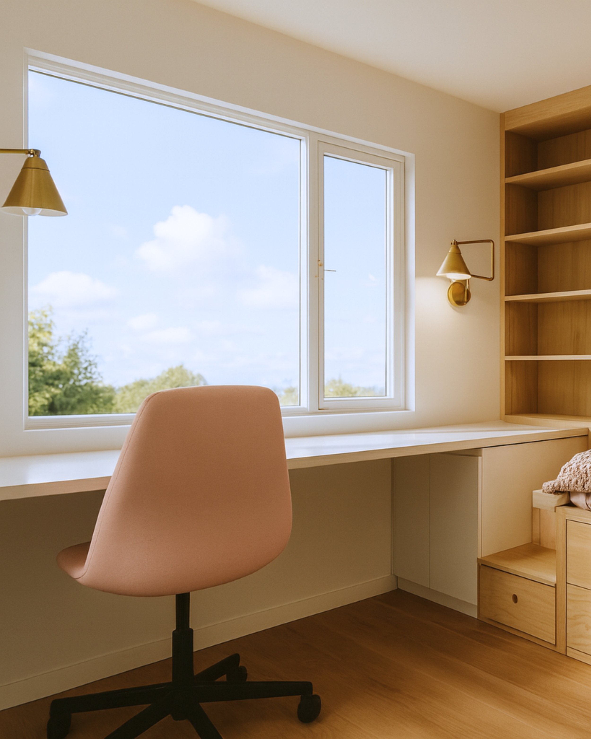 Custom bookcase and cabinet millwork in kids’ bedroom, Vancouver Island