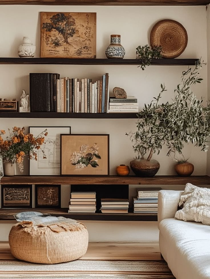 Curated shelf styling in a downsized Vancouver home