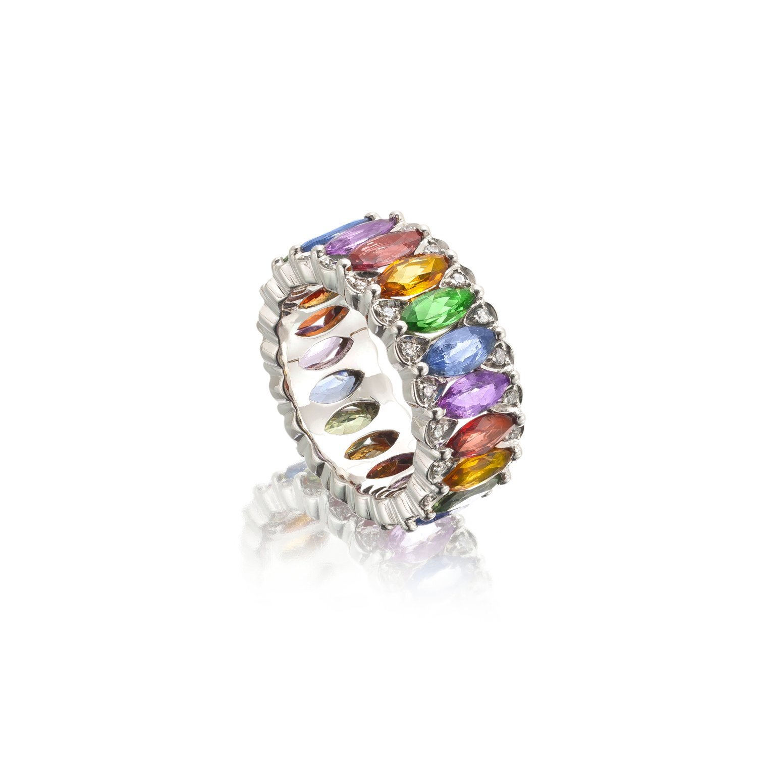Rainbow of sapphires - eternity ring with diamond accents