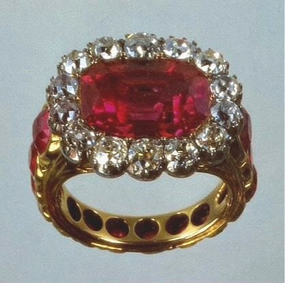 The Queen Consort’s Coronation Ring set with 1 large ruby