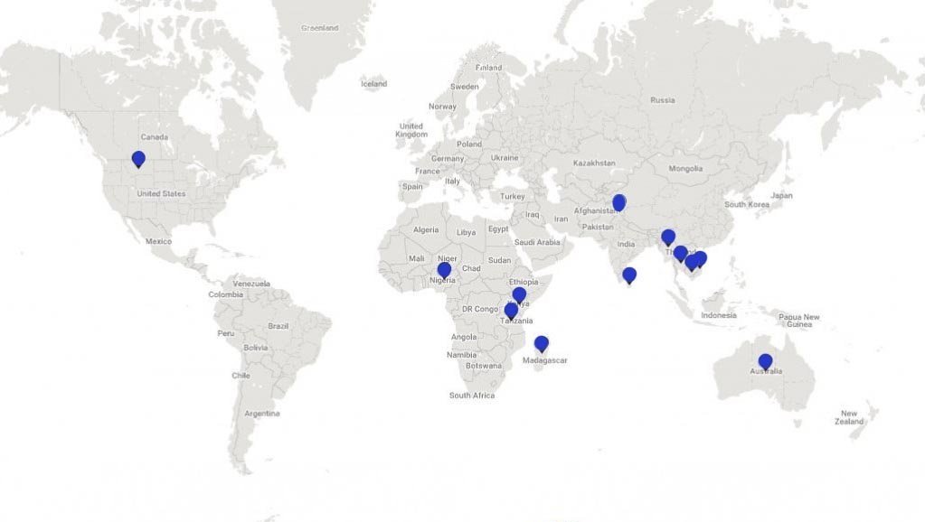 World map of sapphire mines