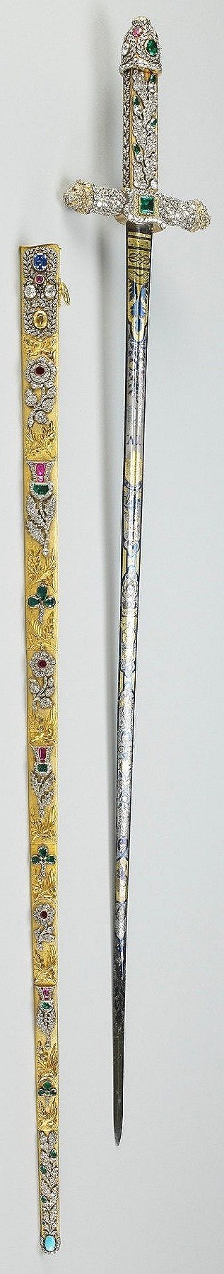 Sword of offering - gold covered leather scabbard set with gems