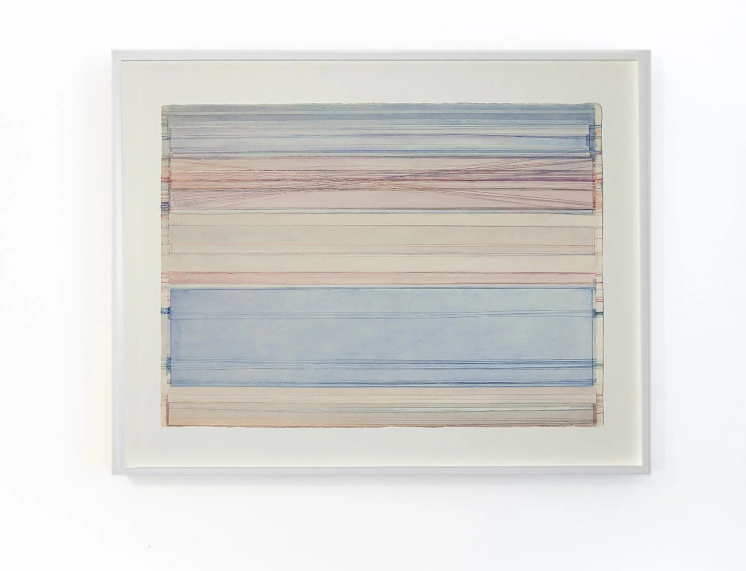 Powder Blue, 2026. 
Silk, metallic thread, watercolor and acrylic on paper,
74 x 91 cm | 29 x 36 inches (framed)