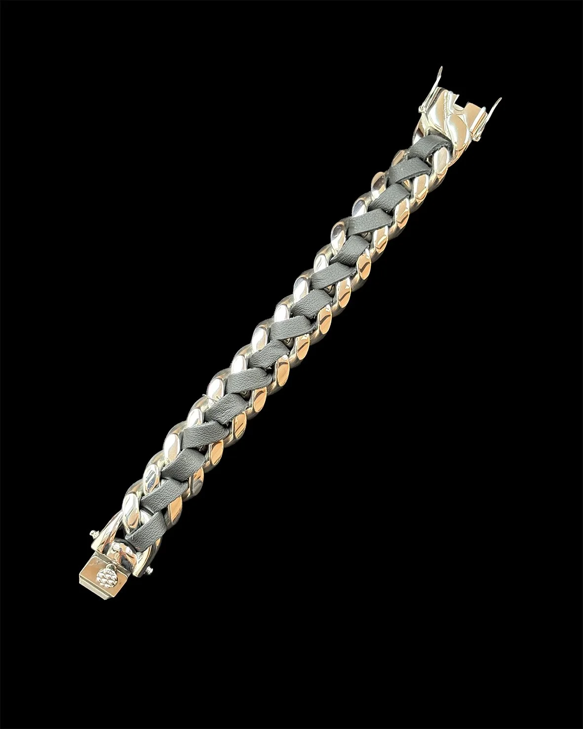 Chain and Black Leather Bracelet