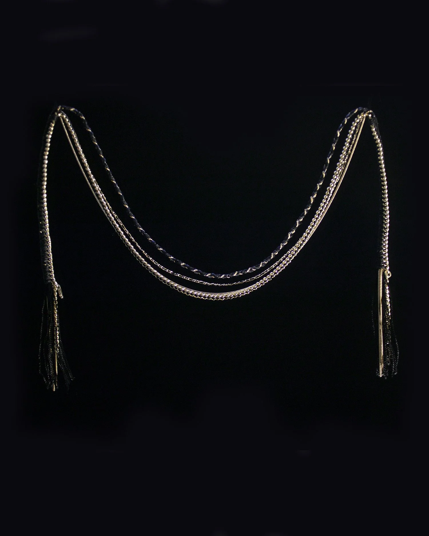 Braided silk and gold chain necklace and bracelet, 24 inches in length (clasp at 22 inches)