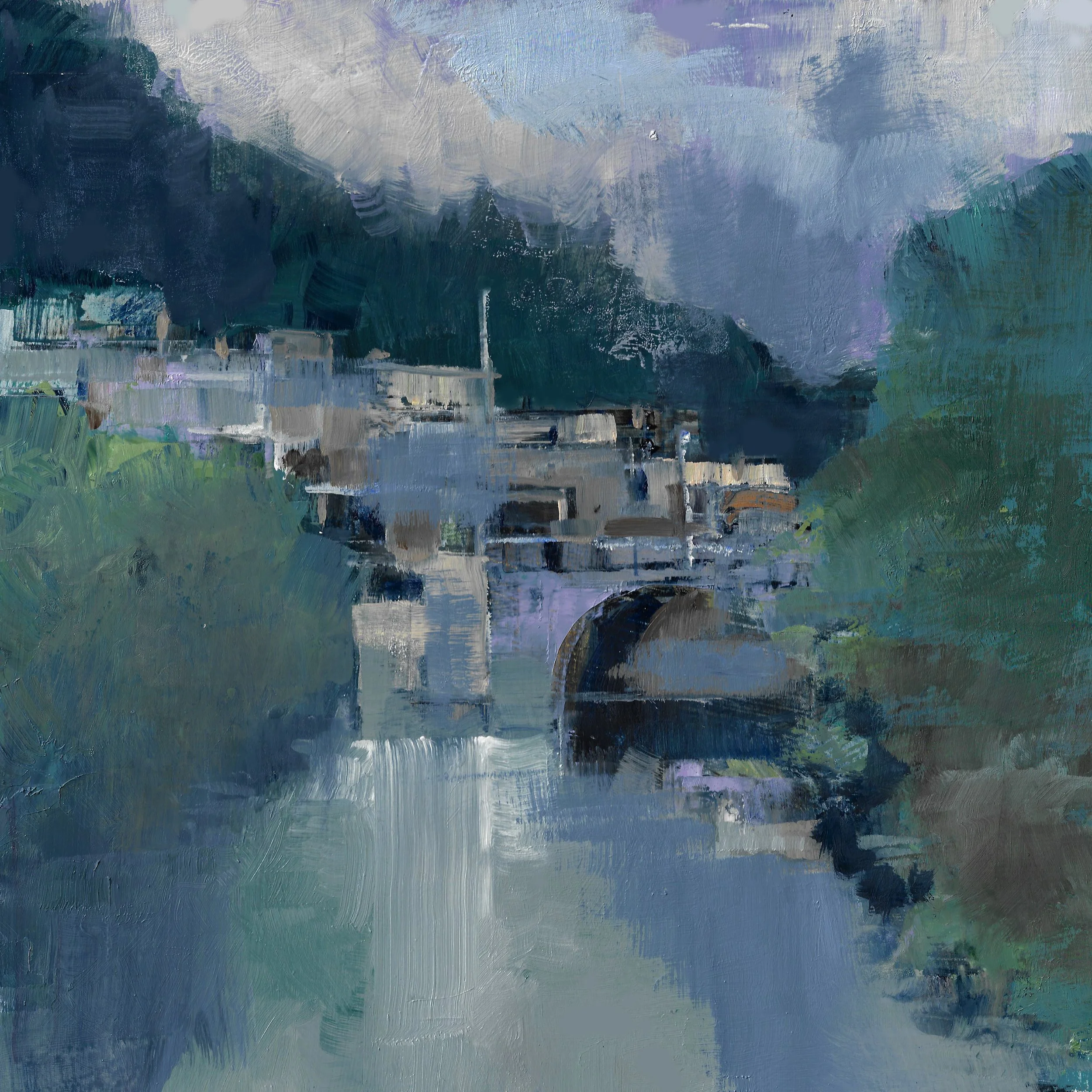 "Saranac Lake Village" 12x12, oil, Adirondack Plein Air 2022