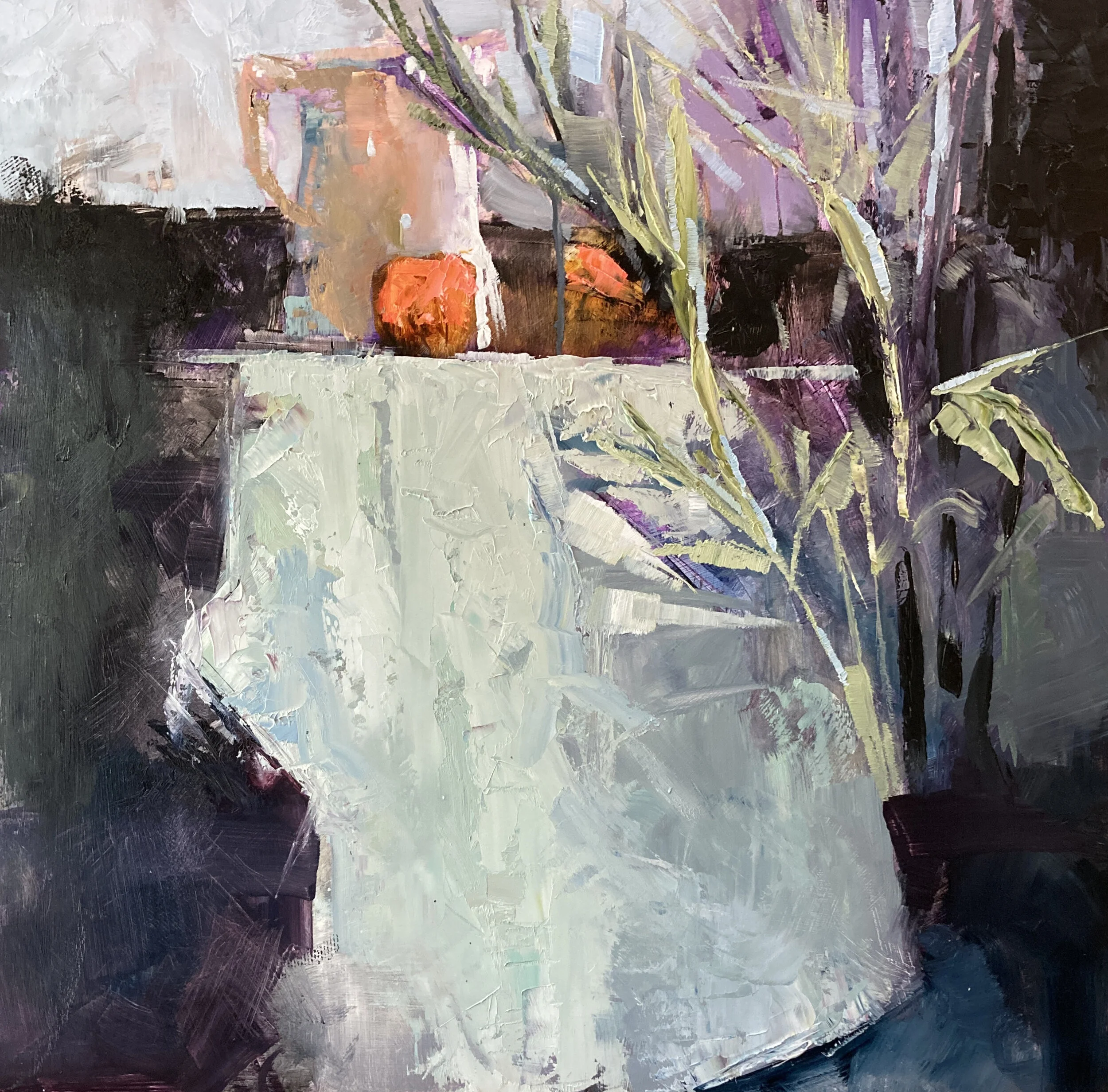 " A Pitcher  With Oranges, 24x24,Oil on linen panel,  2021, sold