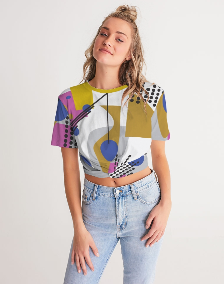 MODERN ABSTRACT COLLECTION Women's Twist-Front Cropped Tee
